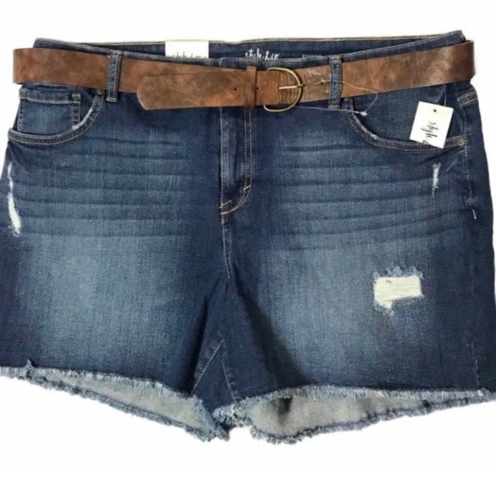Style & Co Jean Shorts Belted Distressed Cut Offs